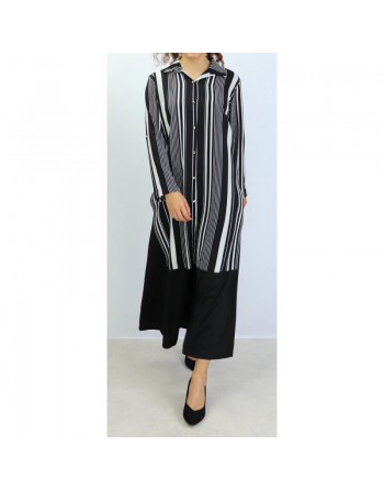 Chemise longue noire à rayures blanches 