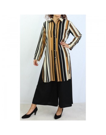 Chemise longue à manches à rayures - Plusieurs couleurs disponibles 