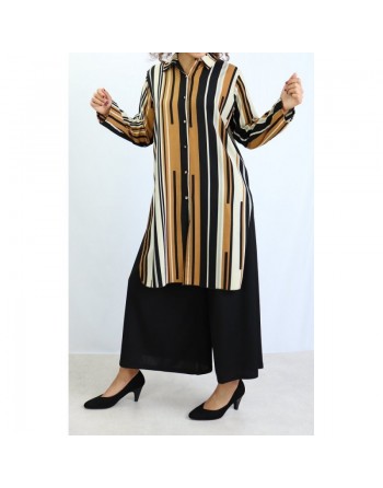 Chemise longue à manches à rayures - Plusieurs couleurs disponibles 