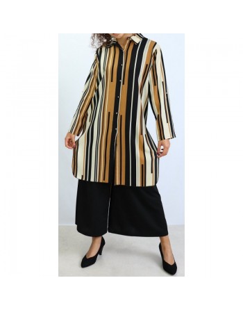 Chemise longue à manches à rayures - Plusieurs couleurs disponibles 