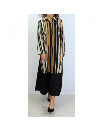 Chemise longue à manches à rayures - Plusieurs couleurs disponibles 