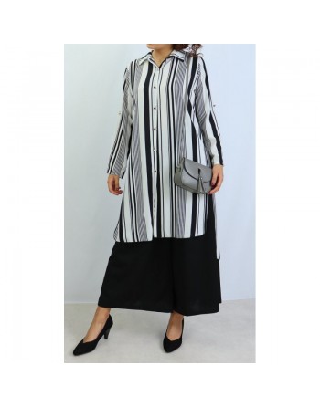 Chemise longue blanche à rayures noires 