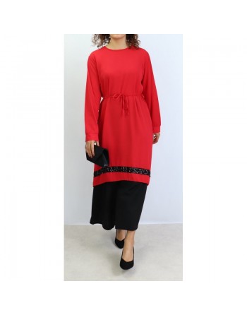 Tunique en crêpe avec strass noirs - Couleur Rouge 
