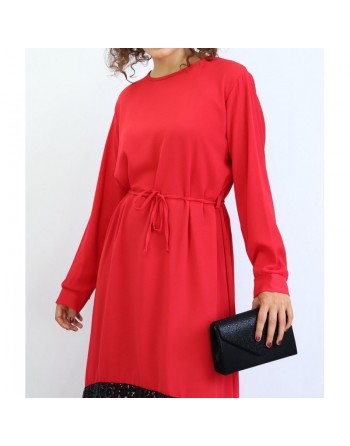 Tunique en crêpe avec strass noirs - Couleur Rouge 