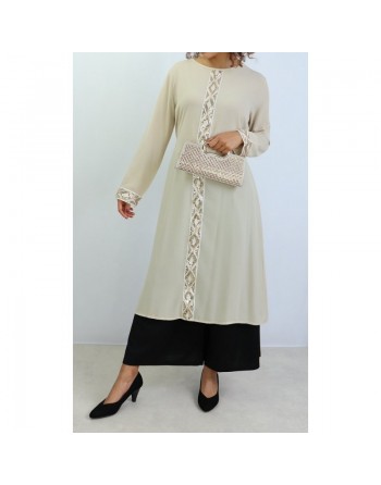 Tunique à manches longues avec strass - Couleur blanc cassé 