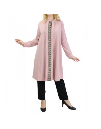 Tunique avec décoration dorée pailletée - Taille Unique - Couleur Vieux rose 