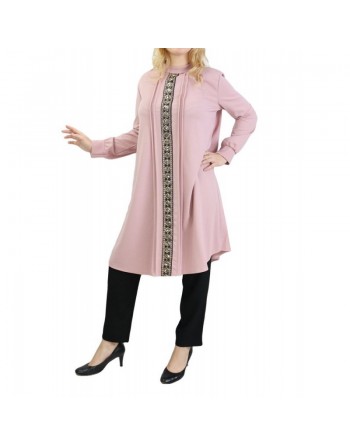 Tunique avec décoration dorée pailletée - Taille Unique - Couleur Vieux rose 
