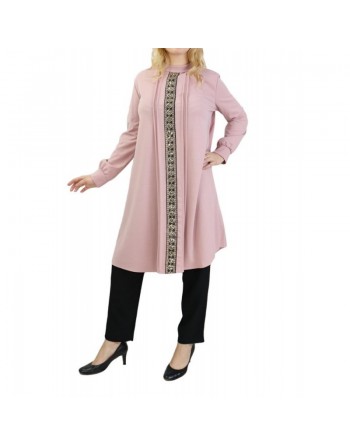 Tunique avec décoration dorée pailletée - Taille Unique - Couleur Vieux rose 