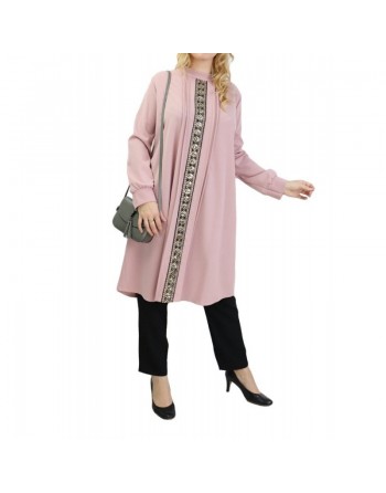 Tunique avec décoration dorée pailletée - Taille Unique - Couleur Vieux rose 