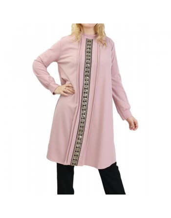 Tunique avec décoration dorée pailletée - Taille Unique - Couleur Vieux rose 