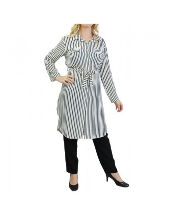 Chemise longue de couleur Blanche à rayures noires 
