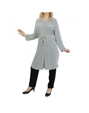 Chemise longue de couleur Blanche à rayures noires 