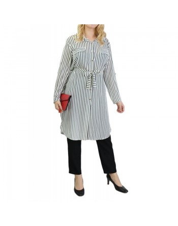 Chemise longue de couleur Blanche à rayures noires 