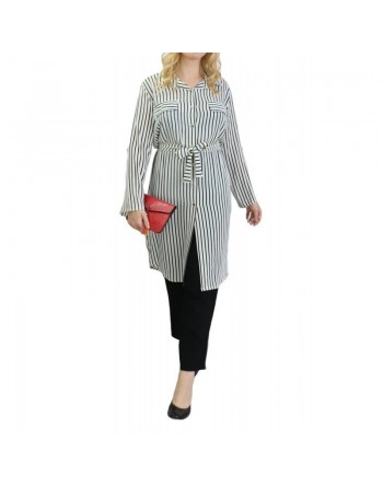 Chemise longue de couleur Blanche à rayures noires 