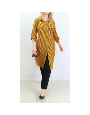 Chemise longue de couleur Jaune moutarde à rayures noires 