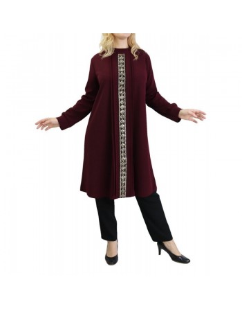 Tunique avec décoration dorée pailletée - Taille Unique - Couleur aubergine 