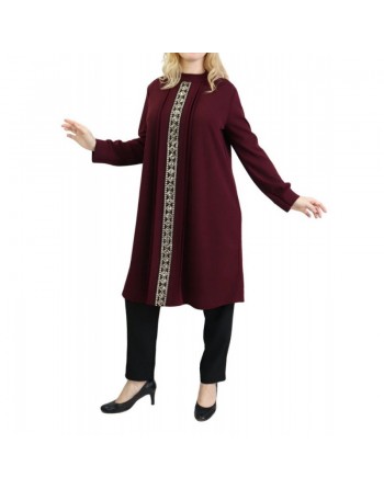 Tunique avec décoration dorée pailletée - Taille Unique - Couleur aubergine 