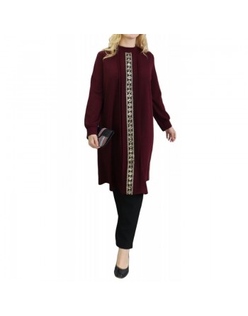 Tunique avec décoration dorée pailletée - Taille Unique - Couleur aubergine 