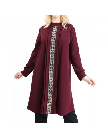 Tunique avec décoration dorée pailletée - Taille Unique - Couleur aubergine 