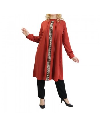 Tunique avec décoration dorée pailletée - Taille Unique - Couleur Rouille 