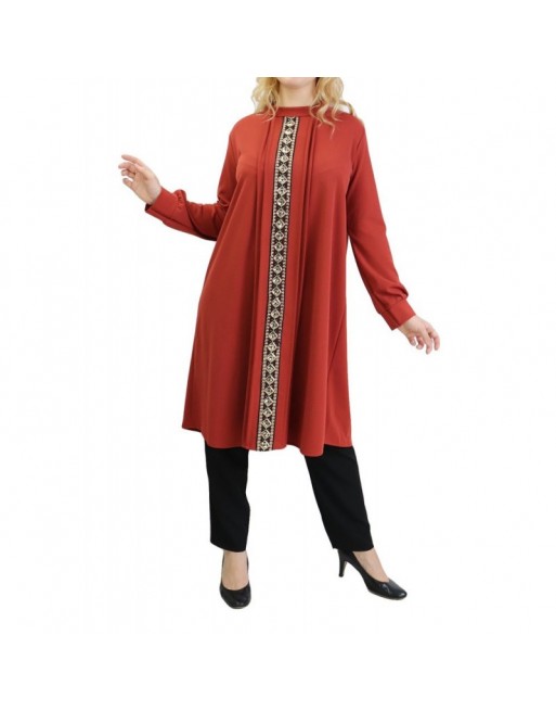 Tunique avec décoration dorée pailletée - Taille Unique - Couleur Rouille 