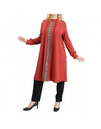 Tunique avec décoration dorée pailletée - Taille Unique - Couleur Rouille 