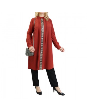 Tunique avec décoration dorée pailletée - Taille Unique - Couleur Rouille 