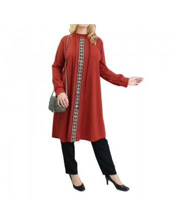 Tunique avec décoration dorée pailletée - Taille Unique - Couleur Rouille 