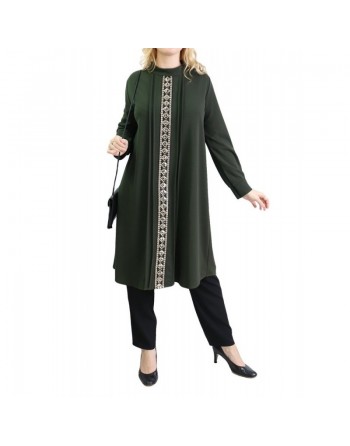 Tunique avec décoration dorée pailletée - Taille Unique - Couleur Vert kaki 