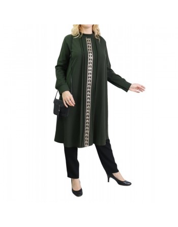 Tunique avec décoration dorée pailletée - Taille Unique - Couleur Vert kaki 