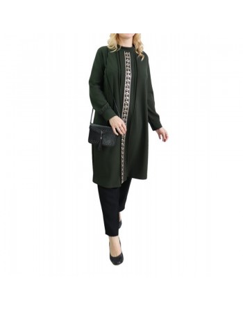 Tunique avec décoration dorée pailletée - Taille Unique - Couleur Vert kaki 