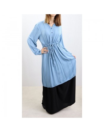 Tunique à rayures en viscose - Taille Unique - Couleur Bleu 