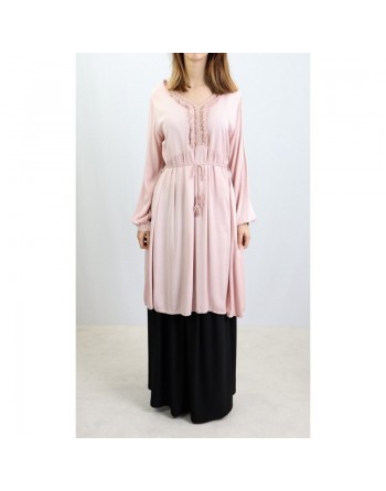 Tunique longue style bohème - Taille standard - Couleur Rose Pale 