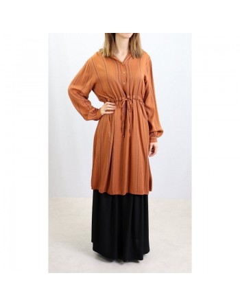Tunique à rayures en viscose - Taille Unique - Couleur Rouille 