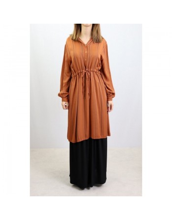 Tunique à rayures en viscose - Taille Unique - Couleur Rouille 