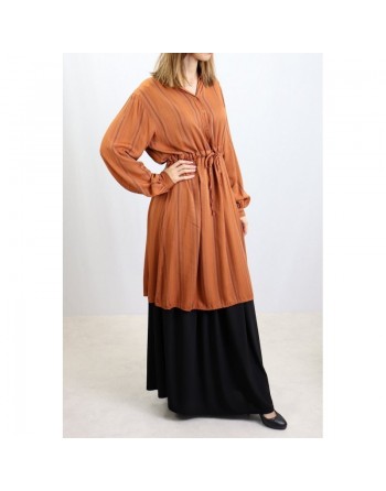 Tunique à rayures en viscose - Taille Unique - Couleur Rouille 