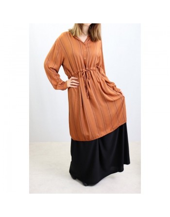 Tunique à rayures en viscose - Taille Unique - Couleur Rouille 