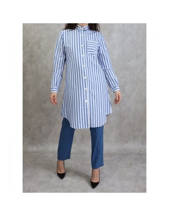 Chemise blanche à rayures de couleur Bleu 