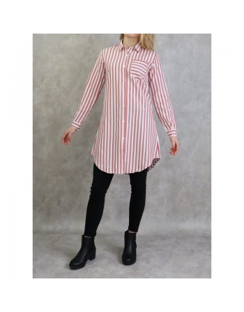 Chemise blanche à rayures de couleur Brique 