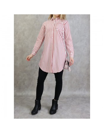 Chemise blanche à rayures de couleur Brique 