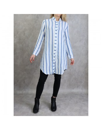 Chemise coton mi-longue à rayures de couleur blanc et bleu 