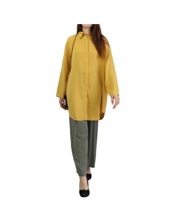 Chemise mi-longue toute saison - Couleur jaune moutarde 