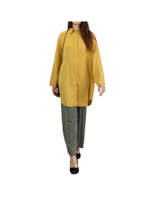 Chemise mi-longue toute saison - Couleur jaune moutarde Chemise mi-longue toute saison - Couleur jaune moutarde