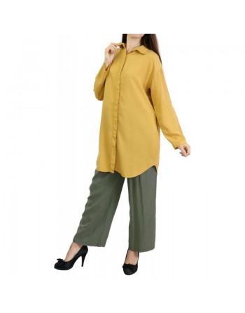 Chemise mi-longue toute saison - Couleur jaune moutarde 
