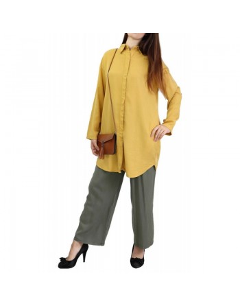 Chemise mi-longue toute saison - Couleur jaune moutarde 