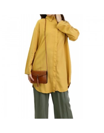 Chemise mi-longue toute saison - Couleur jaune moutarde 