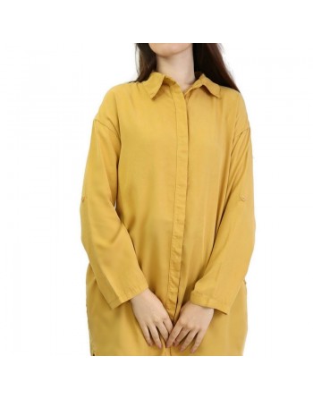 Chemise mi-longue toute saison - Couleur jaune moutarde 
