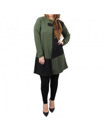Tunique bicolore noir et vert kaki 