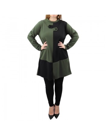 Tunique bicolore noir et vert kaki 