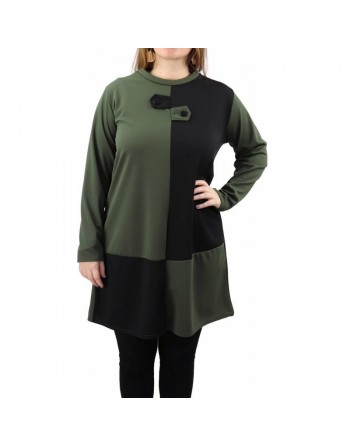 Tunique bicolore noir et vert kaki 